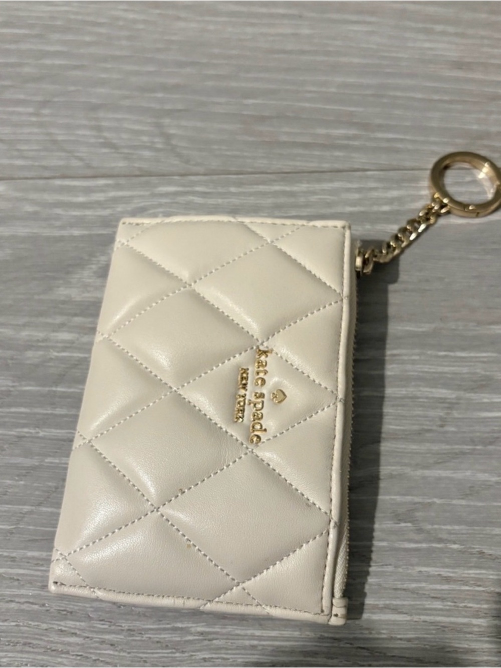 kate spade Quilted Leather Key Ring Card Wallet - Cream